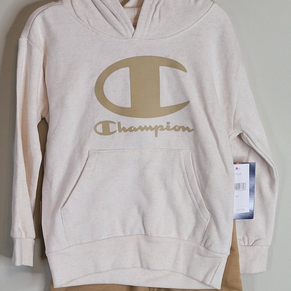 Champion Toddler Boys 2-Piece Hoodie & Jogger Set – Size 4T – Beige & Tan Sporty
